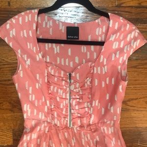Dolce Vita Faded Pink Silk Peplum Waist Geometric Print Ruched Minidress XS